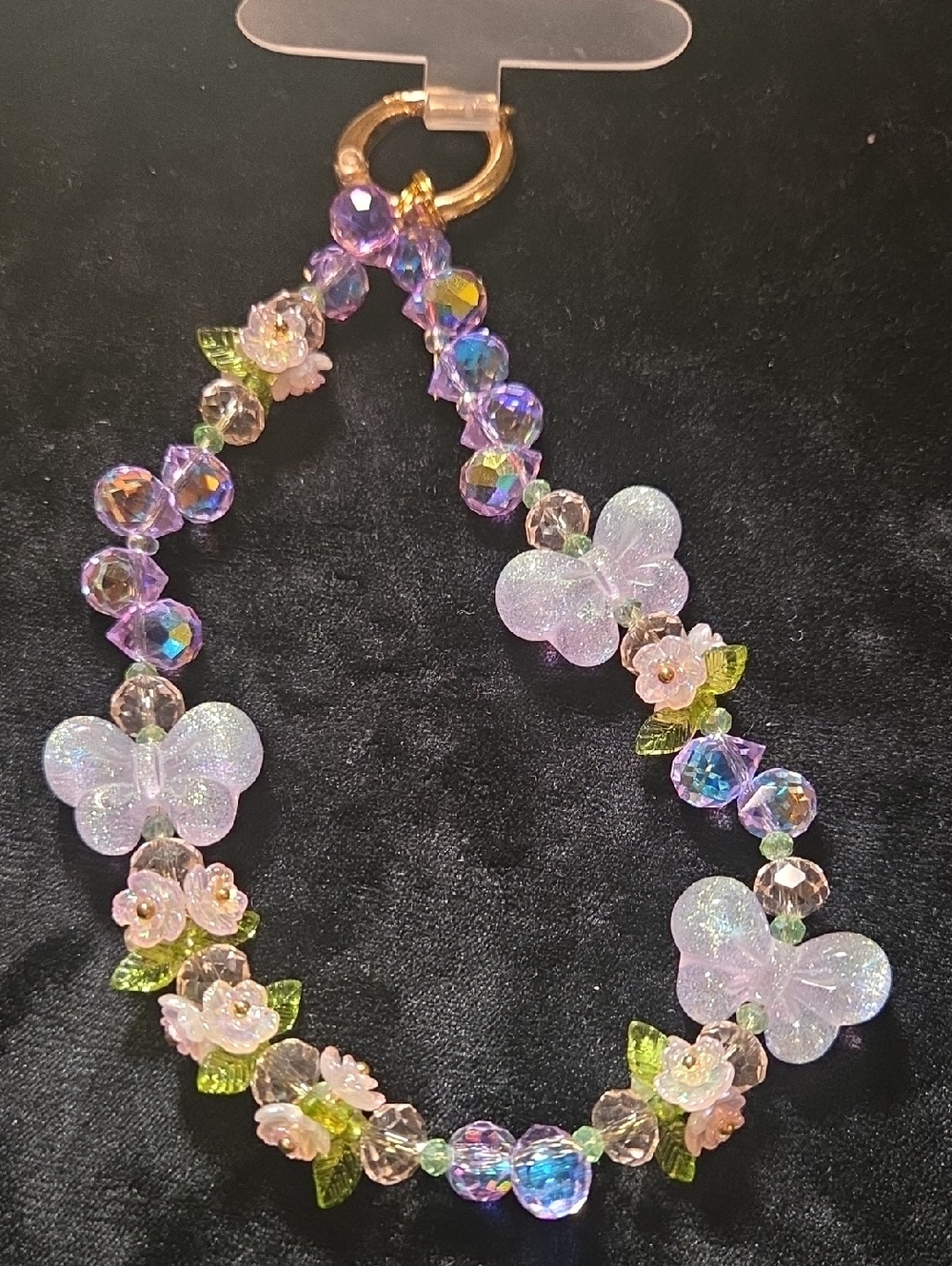 Iridescent Pink & Green Butterfly Crystal Phone Bracelet